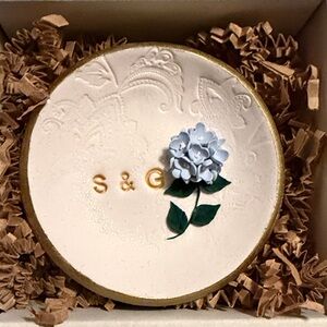 Floral Embossed Trinket Dish with Gold Trim